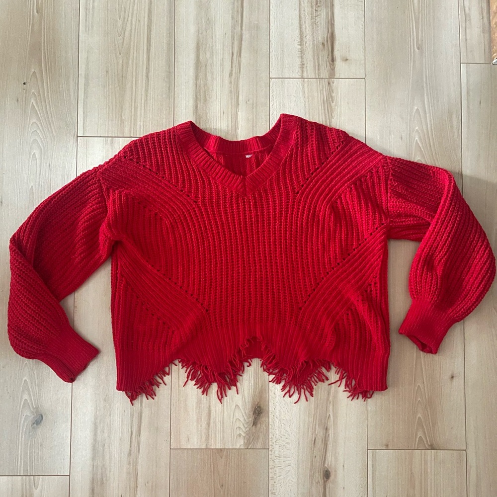 Red Fringed Women's Sweater